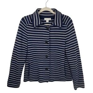 Coldwater Creek Small Navy Blue Stripe Knit Button Front Jacket Cardigan